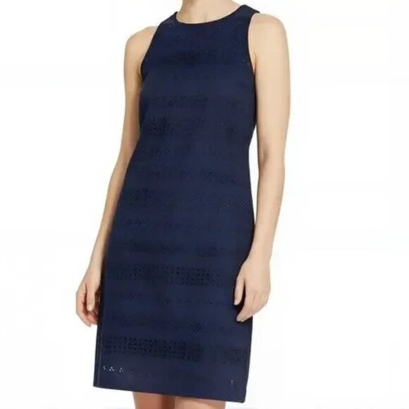 Izod Dresses & Skirts - Izod Navy Blue Cotton Eyelet Shift Dress NWOT S